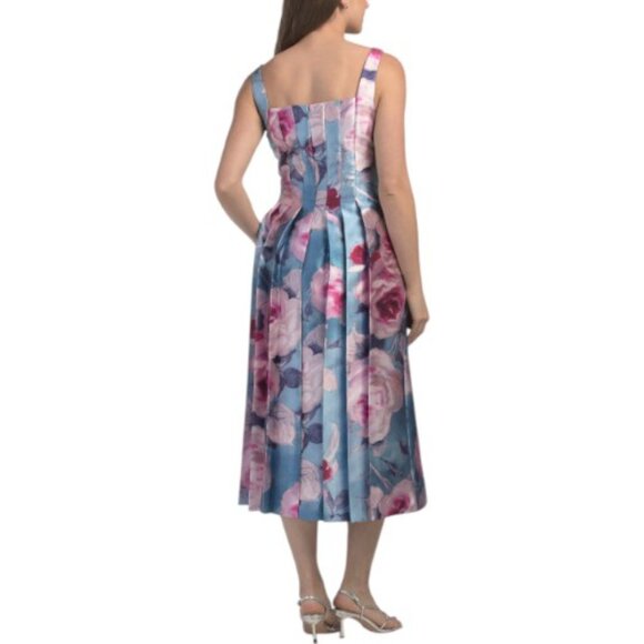KAY UNGER Sleeveless Floral Mikado Tea-length Dress - Picture 2 of 4